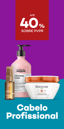 Produtos de cabelo profissional com destaque promocional de at&eacute; 40% sobre pre&ccedil;o de Venda ao P&uacute;blico Recomendado